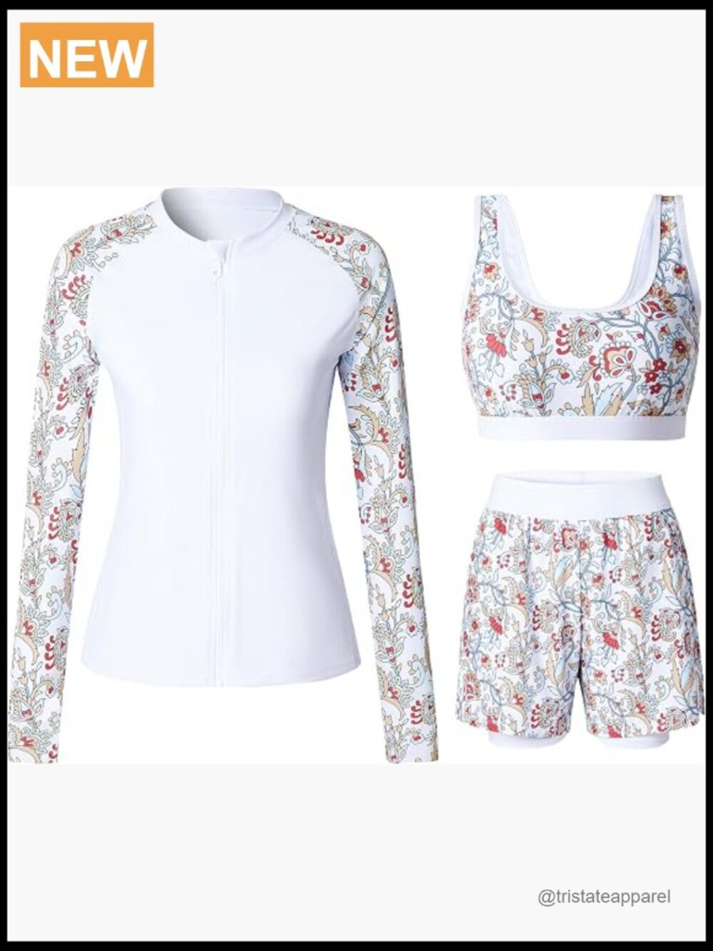 3 Piece Rash Guard Set Long Sleeve Swimsuit with Boyshorts Bra UPF 50+